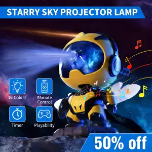 Cute Bee Astronaut Star Projector | Aurora & Galaxy Night Light for Kids, Remote Control & Timer