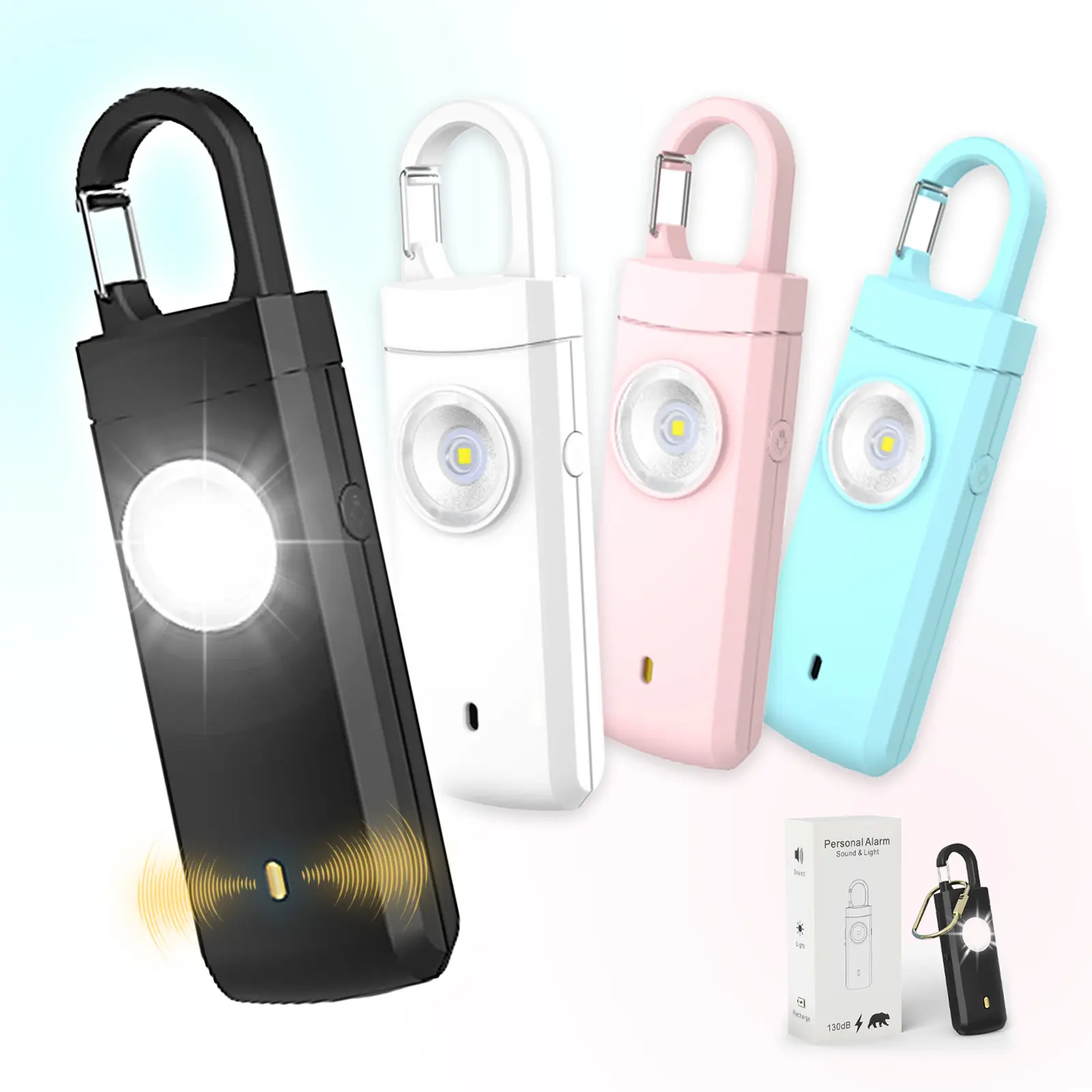 Personal Safety Alarm with 130dB Siren & LED Light Rechargeable Portable for Night Lighting Multiple Colors Wireless Alarm for each person,back to school,back to school haul