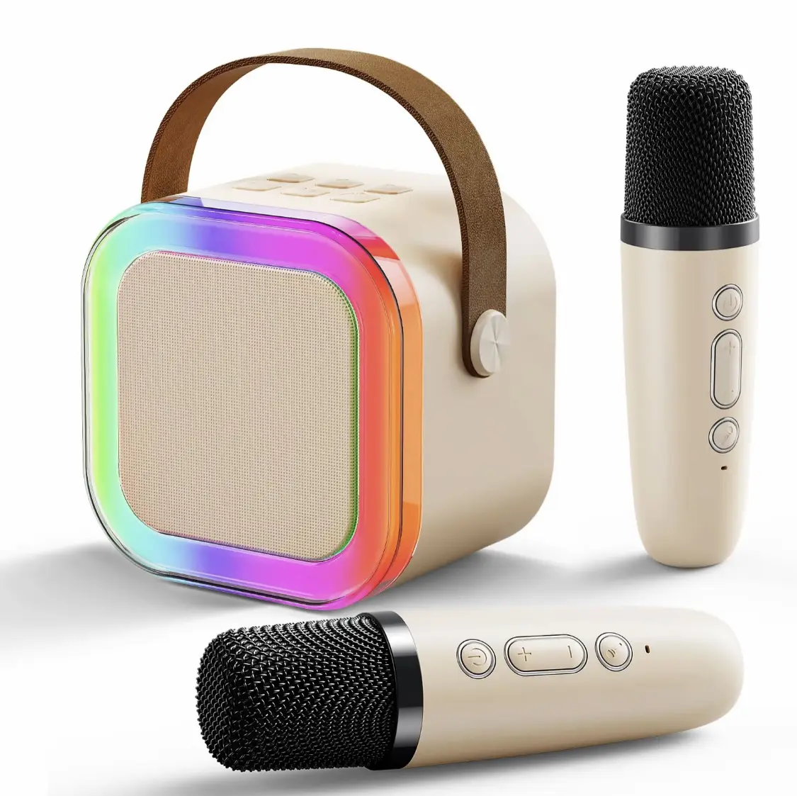 Mini Bluetooth speakers karaoke machine with microphone sound system, portable karaoke machine with 2 wireless microphones, birthday gifts for girls and children aged 4-12, family gatherings