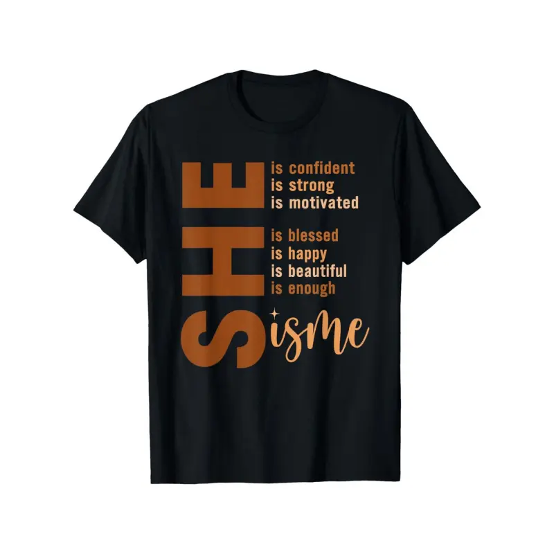 Men's Fitted Short-Sleeve T-Shirt - Comfy Menswear Casual Top with Bold Brown Geometric Graphics, Empowering SHE Affirmations, Confidence-Boosting Beauty Messages, Stylish Design, Ideal Gift for Inspirational Women