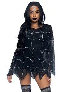 Spider Web Rhinestone Costume Poncho