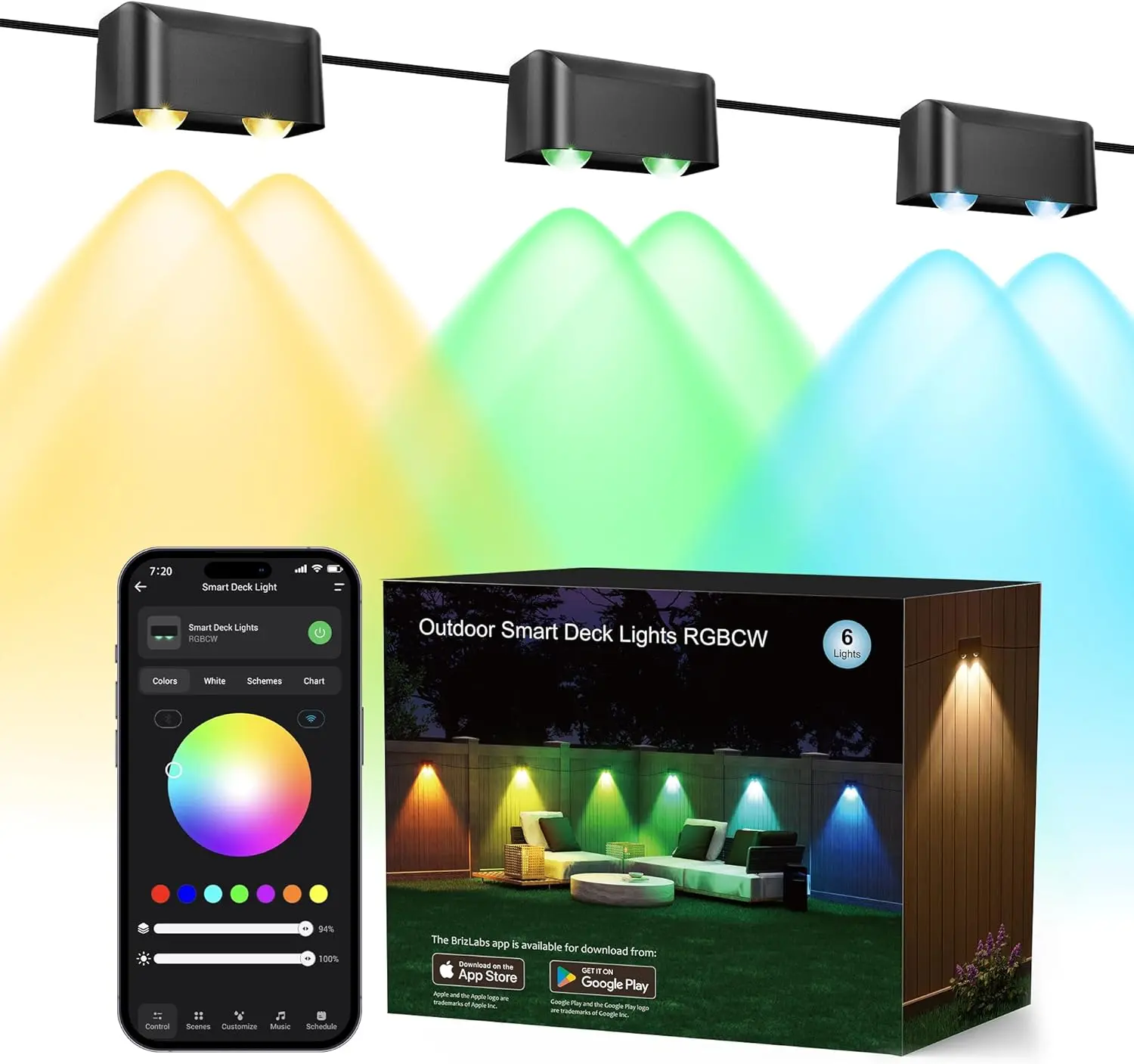 Brizled Smart Fence Lights, RGBCW Outdoor July 4th Deck Lights APP & Voice Controlled, 32.8ft Music Sync Red White & Blue Fence Lighting Smart Lighting IP65 Waterproof for Halloween Christmas Decor