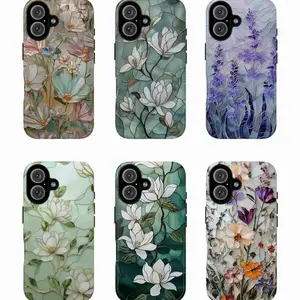 Stained Glass Flower Phone Case, Wildflower Stained Glass Effect Phone Case, Vintage Aesthetic Floral Gift Phones 13 14 15 16 17 Casing Tough Phonecase