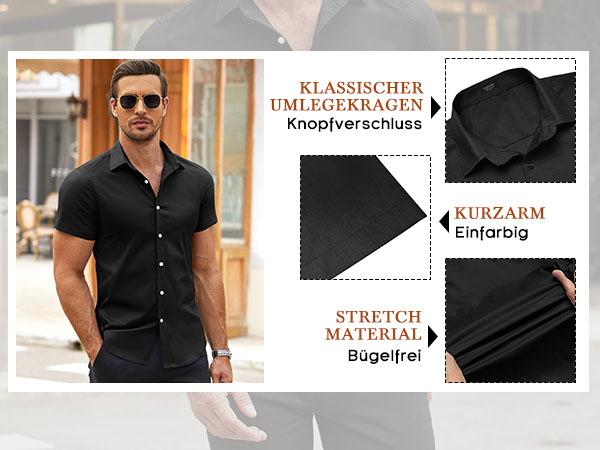 Coofandy Men's Olive Green Fitted Short Sleeve Shirt - 4-Way Stretch Spandex Fabric, Machine Washable, Casual & Work Wear, Best Sellers - Stretchable