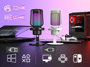 TONOR TC320 USB Type-C Streaming Mic, for Gaming, Live Streaming, Podcasts, Recording, Condenser Mic  with Stand, Compatible with PC/Mac/PS4/PS5/Switch/Type-C Phones Black