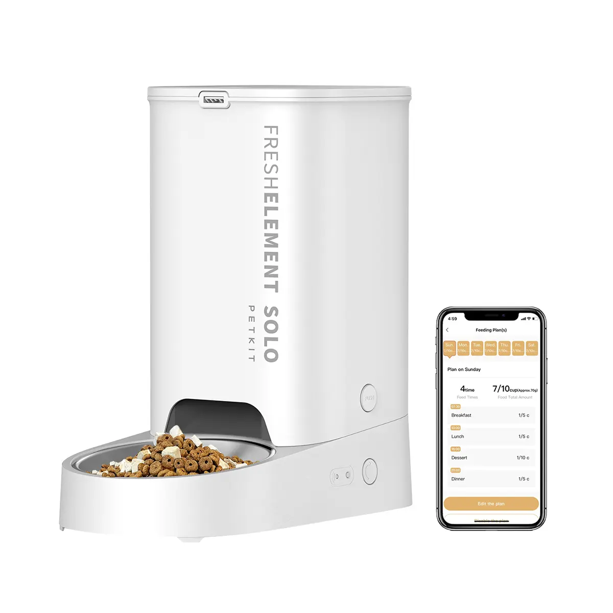 PETKIT Fresh Element Solo Automatic WiFi Cat Feeder with 304 Stainless Steel & Advanced Fresh Lock Technology Feeding