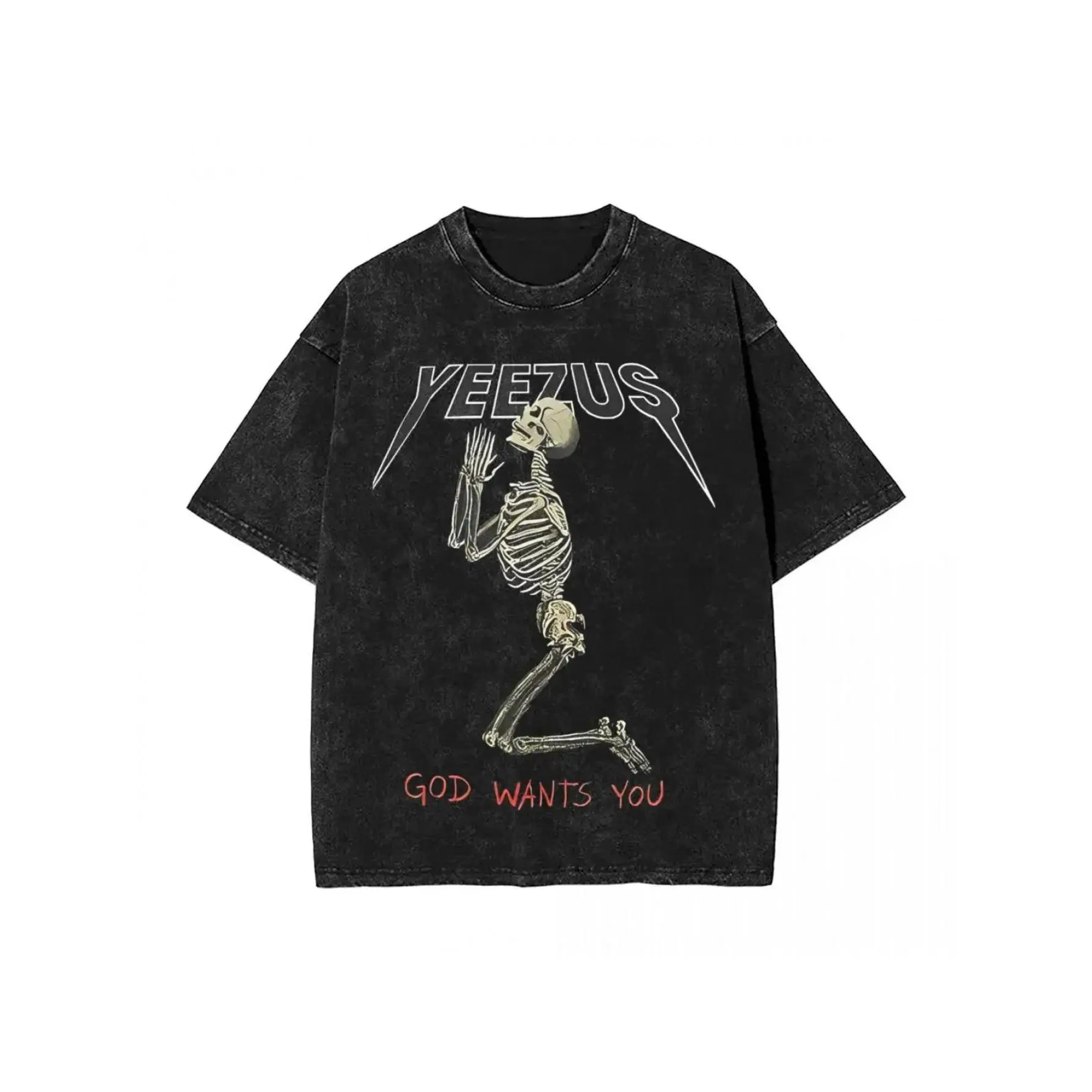Vintage Yeezus Graphic Tee: Oversized Streetwear T-Shirt with “God Wants You” Retro Hip-Hop Print, Unisex Round Neck Short Sleeve for Men & Women | Washed Cotton Top for Spring, Summer, Fall Casual Wear, Gym & Everyday Outfits