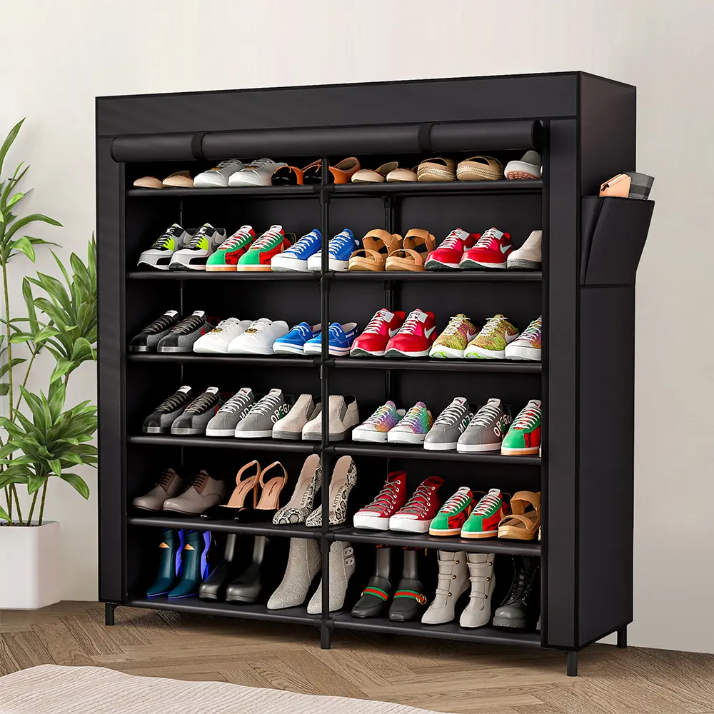 7-Tier Shoe Rack Storage Organizer 42 Pairs Portable Double Row with Dustproof Cover Non-Woven Shoe Storage Cabinet Metal Garage Summer Sale Deals,dorm room inspo,college dorm essentials,dorm haul
