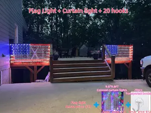 【Official direct sales】Giaki American Flag Net Light 420 LEDs Waterproof Outdoor Indoor Patriotic Decor Plug-in Power Free Hooks & Curtain Lights Included Perfect For Yards Porch Fences