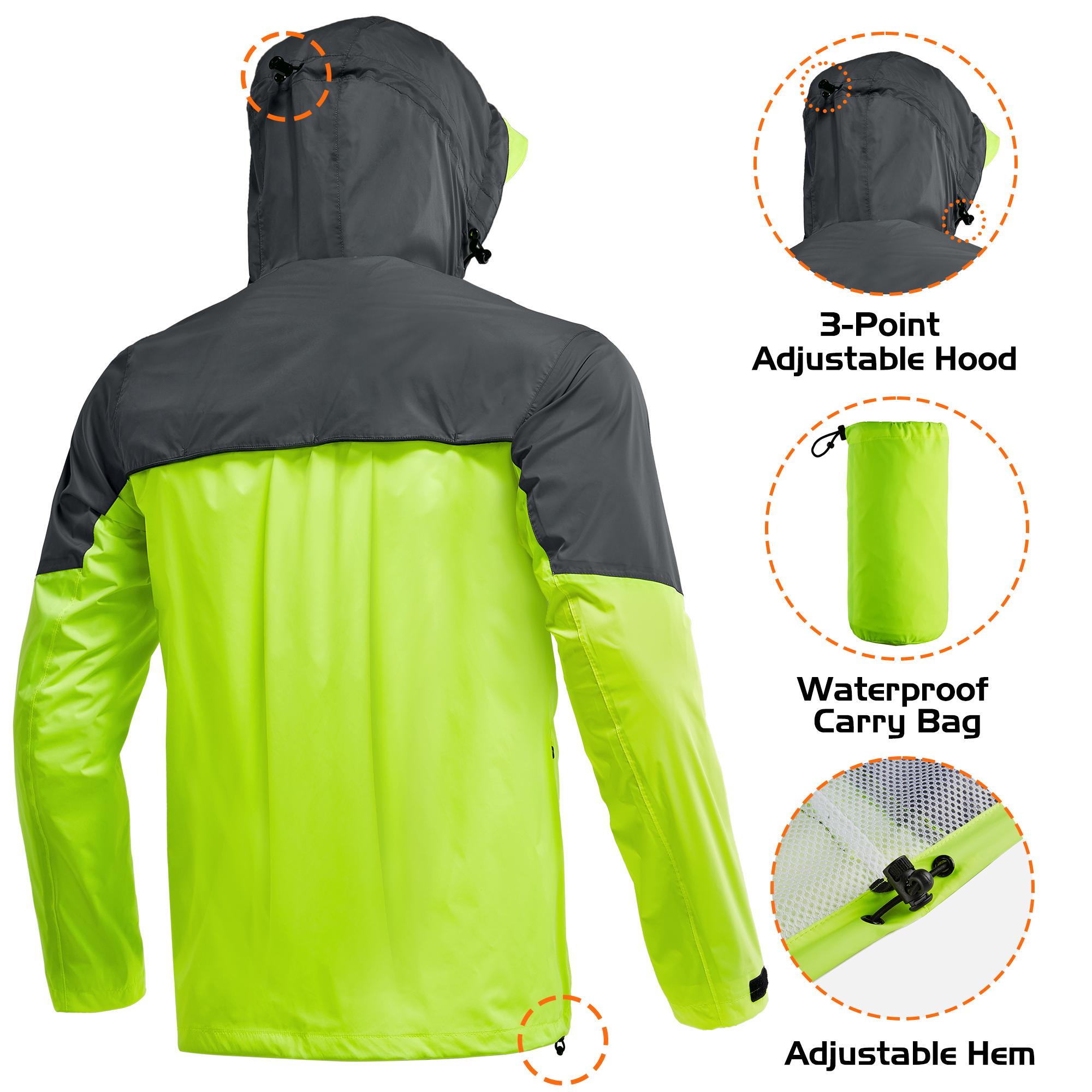 【RODEEL】710 Waterproof Jacket with Storage Pouch Men High Visibility Lightweight Breathable Hooded Rainwear Durable Rain Coat Weatherproof Windbreaker For Outdoor Sports Hiking Camping Fishing Boating Construction Landscaping Gardening, Holiday Gift