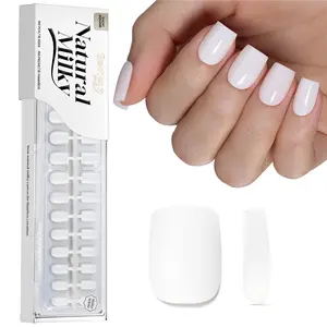 Beetles Natural Milky White Nail Tips | Short Square Almond  Squoval Oval Nail Tips | Pre-Colored Full Cover Soft Nail Gel Fake Nails | Salon-Gel Look for DIY Manicure