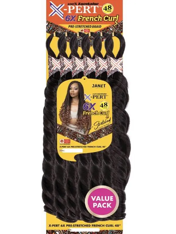 Janet Collection X-PERT 6X Pre-Stretched FRENCH CURL Braiding Hair 48"