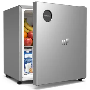 Upstreman 1.5 Cu.Ft Sleek Stainless Steel Mini Fridge - Energy Star Certified, Adjustable Temperature Thermostat, Reversible Door, LED Interior Light, Compact Refrigerator for Office, Dorm (College) - Portable Convenience  Desktop Beverage Cooler (Black)