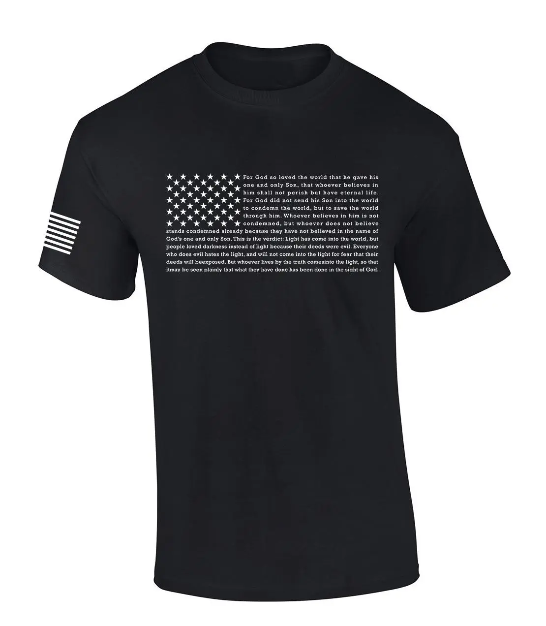 Mens Christian Shirt Patriotic American Flag John 3:16 Scripture American Flag Sleeve T-shirt Graphic Tee