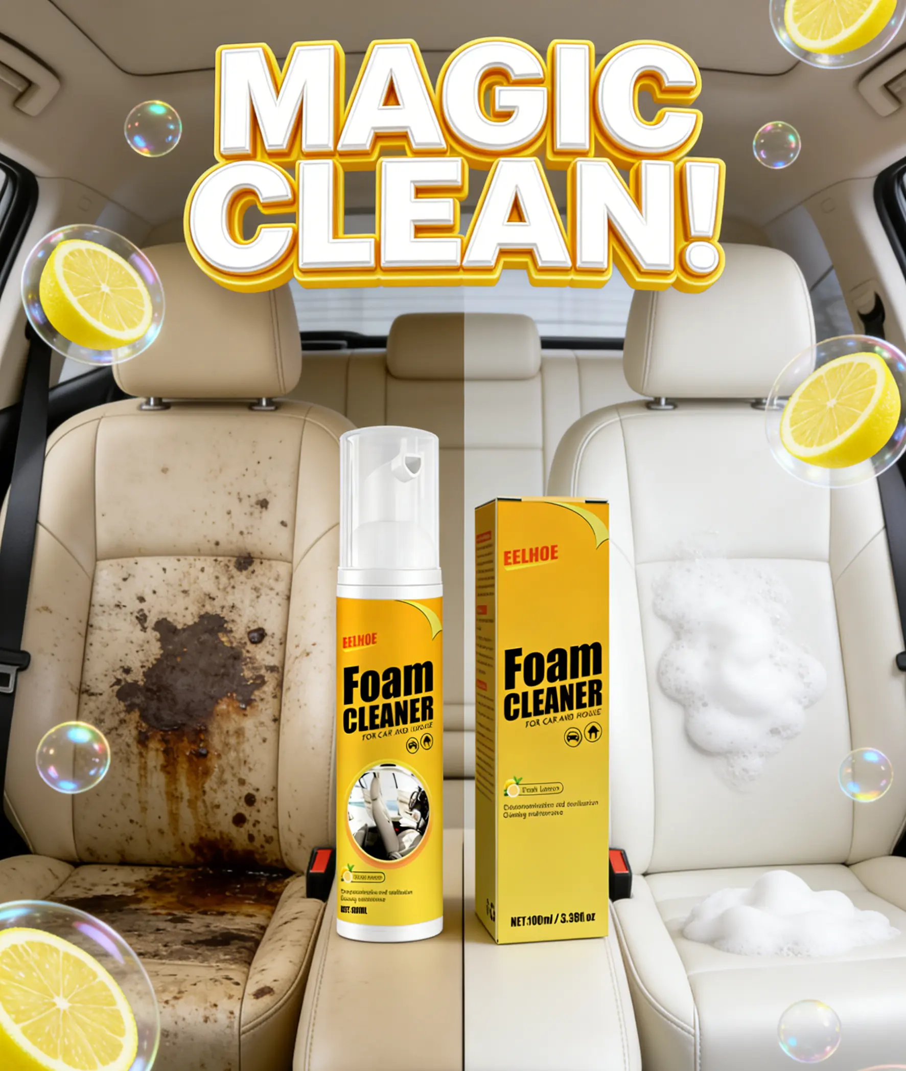 Multi-Purpose Foam Cleaner Spray, Interior Detailing Products for Car Upholstery, Leather Seats, Dashboards, Windows & Home Deep Stain Removal, Car Upholstery Cleaner