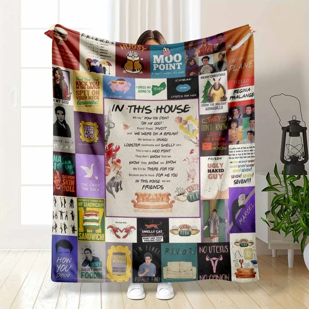 Friends Themed Flannel Blanket - Classic Sitcom Quote Print, Soft, Warm, Durable, Wrinkle Resistant, Machine Washable, Multi-Size, Cozy Setup for Bedroom, Sofa, Indoor/Outdoor Use, Perfect Gift for Sitcom Fans