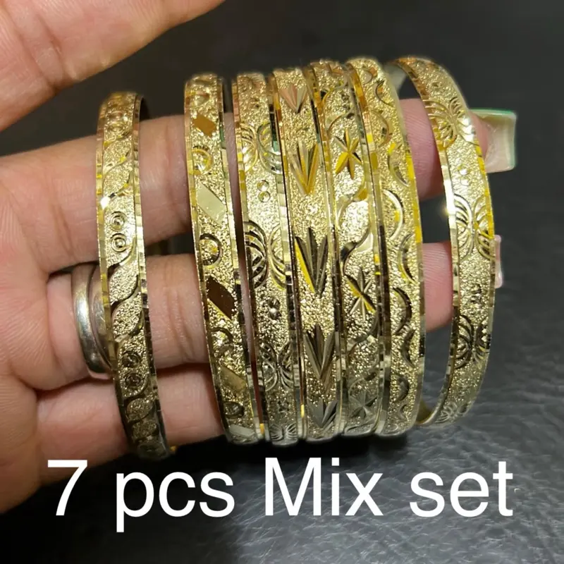 7 pc weekly Empress bangles 1 size gold / Tri   MIXED OR SAME Patterns 22 k diamonds  cut Bangle Bracelets for Women Fashion Jewelry Accessories