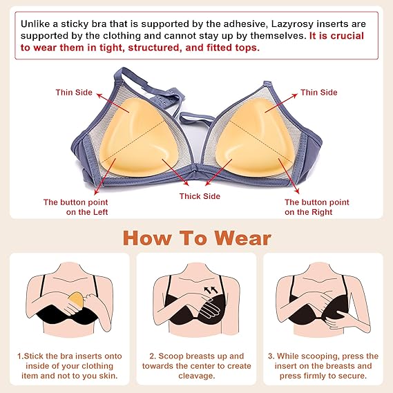 Snowy Sticky Bra Inserts, Double-sided Sticky Push Up Inserts, Reusable Bra Pad Inserts for Bikini Dress Swimsuit Sports Bra Comfort Comfortable Fit Style Water Proof Womenswear Outfit