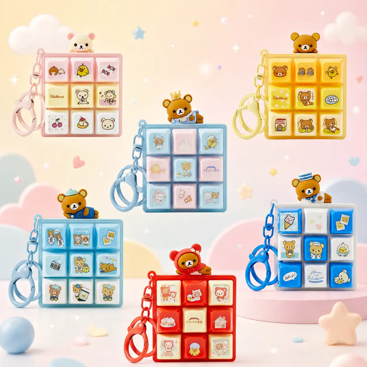 MINISO x Rilakkuma Everyday Series Keyboard Keycap Fidget Keychain - 9-Key Clicky Stress Relief Charm for Keys, Backpacks, Everyday Carry Fashion Accessory，Back To School