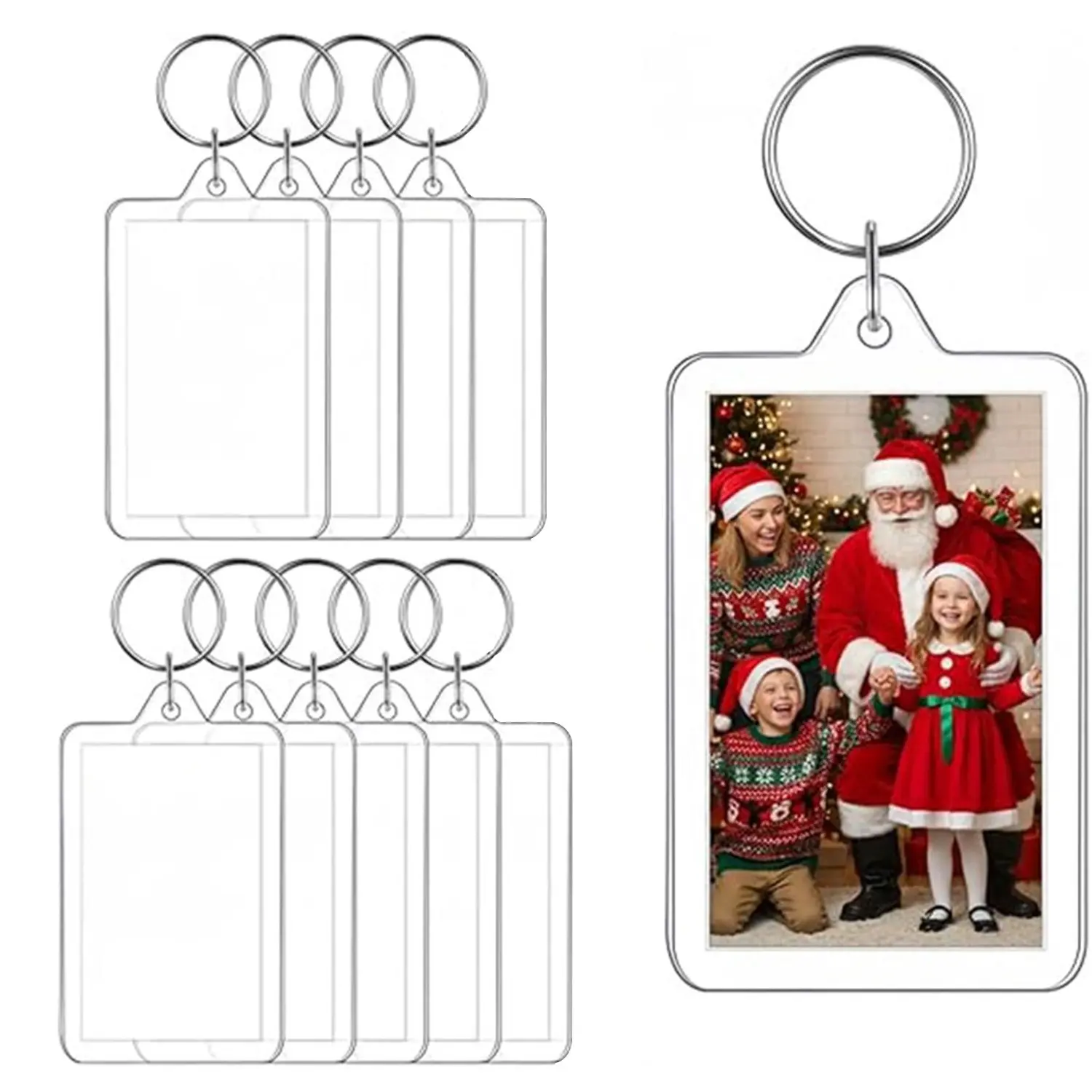 10 Transparent Rectangular Acrylic Photo Frame Keychains, Keyrings for keys, Insertable for Polaroid Photos, Double-Sided Rectangles, DIY Hanging Photo Frames, Wedding Souvenirs, Valentine's Day Gifts, Suitable for Keys, Keychain Accessories