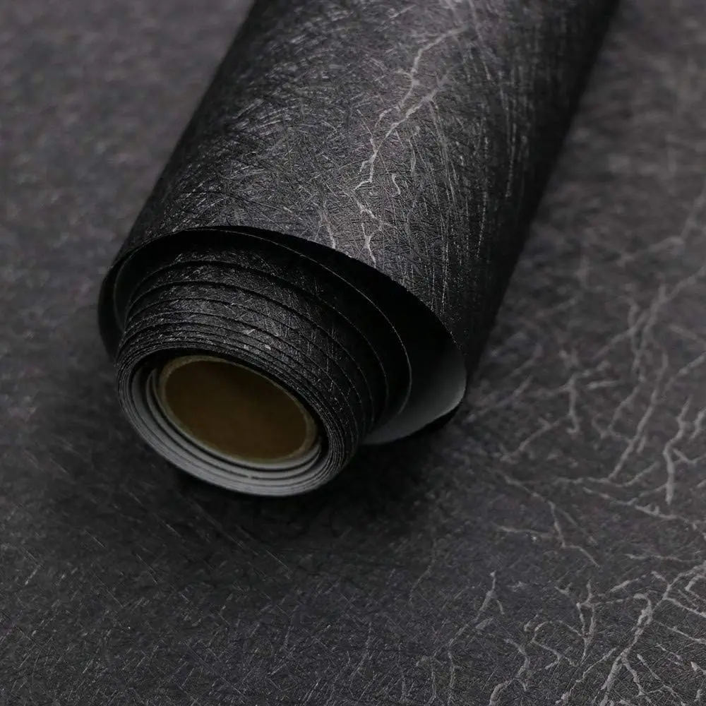 15.7in x 118in Black Embossed Silk Self-Adhesive Peel and Stick Wallpaper, Waterproof Vinyl Wrap, Renter-Friendly Adhesive Wall Panel Wallpaper for Kitchen Cabinets/Furniture, Great Gift Option