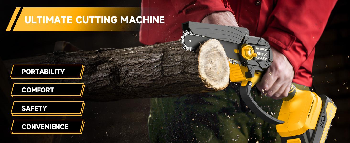 PULITUO Mini Chainsaw Cordless 6 Inch Battery Powered 880W Motor 4020 RPM for Wood Cutting Tree Trimming Yard Work Garden Tools Gift for Men Dad Husband PULITUO Mini Chainsaw Cordless 6 Inch Battery Powered 880W Motor 4020 RPM for Wood Cutting Tree Trimming Yard Work Garden Tools Gift for Men Dad Husband