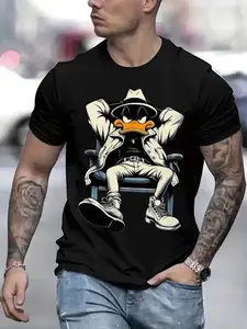 Retro Gangster Daffy Duck T-Shirt 100% Cotton Classic Cartoon Graphic Tee Unisex Streetwear Top for Casual Outings Pop Culture Fans Menswear - Man
