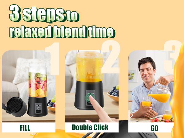 Phueut Portable Blender USB Rechargeable Mini Blender with 6 Blades, 380mL Traveling Fruit Juicer Cup for Shakes and Smoothies