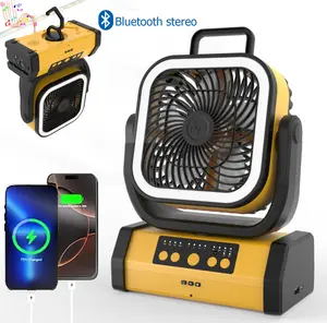 3-in-1 Camping Fan - Portable Rechargeable 30000mAh Battery Operated with Light & Remote, Bluetooth Speaker, USB-C, Quiet Oscillating Tent Fan for Outdoors, Travel, Home, Office, Beach, Fishing, Hurricane Gear Multifunction Light