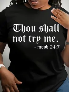 Plus Size, Plus Size Casual Crew Neck Letter Print T-Shirt