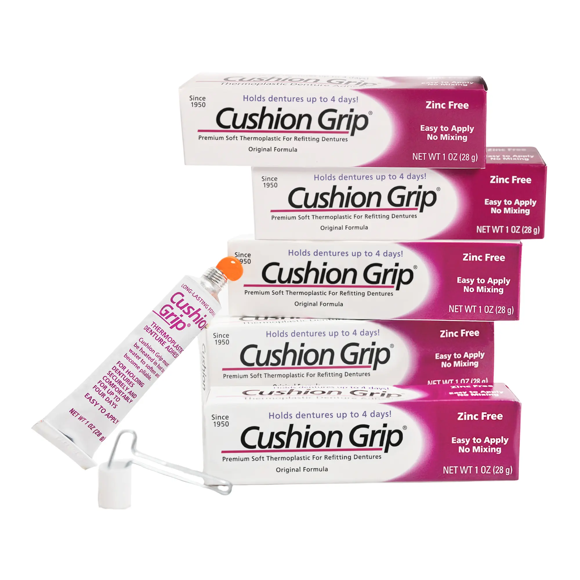 Cushion Grip Thermoplastic Denture Adhesive – Refits & Tightens Loose Dentures - 1 oz (Pack of 5)