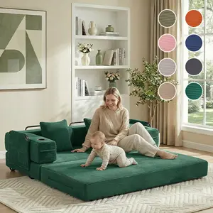 WELAX 72.8" Convertible Sleeper Sofa Bed with 2 Pillows, 5-in-1 Convertible Sleeper Sofa Bed,Floor Modular Sofa with Fixed-Shape Frame,For Guest Bed & Kids Play Area with Washable Cover,teddy sofa for Adults,No-Assembly