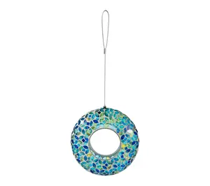 Glitzhome 8'' Glass Round Hanging Blue/Green Mosaic Birdfeeder