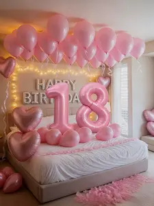 40" Pink & Silver Balloon Garland Birthday Kit with Foil Number Balloons & Rose Petals