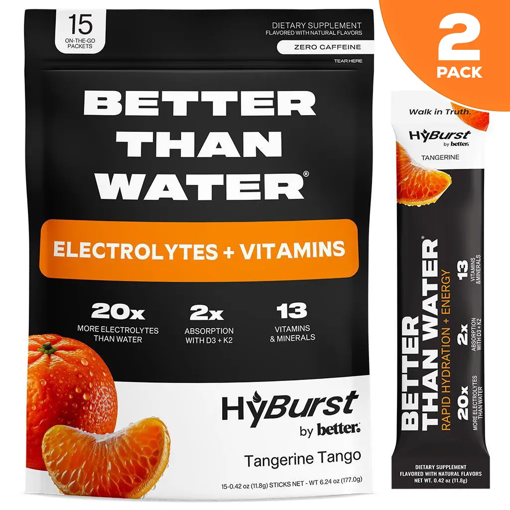 Tangerine Tango | 2 PACKS | 30 Sticks | Electrolyte & Vitamin Drink Mix | B12, L-Theanine, D3, K2, Zinc, Magnesium, Potassium | Calm Focus & Energy