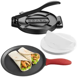 Tortilla Press, 10 Inch Cast Iron Tortilla and Roti Maker, Heavy Duty Tortilladora Press, Pataconera Makers with Handle and 100 Pcs Parchment Paper, Dough Taco Press for Flour Tortilla