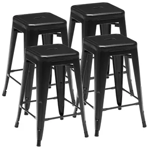 24 Inches Backless Metal Bar Stools Set of 4 – Counter Height Stackable Stools for Kitchen, Outdoor Use, No Assembly Required, Durable & Stylish Seating Solution