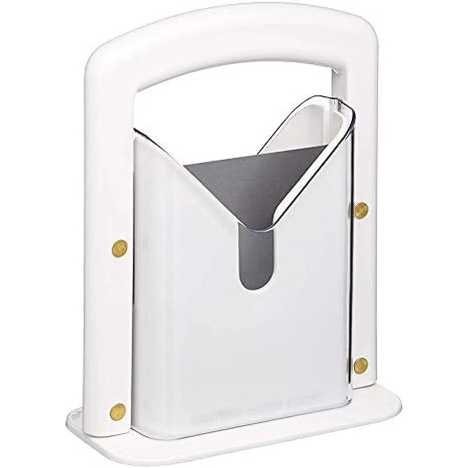 The Original Bagel Guillotine Slicer - 9.25-Inch Stainless Steel Blade Slicer - Safe and Efficient Easy Bagel Cutter for Muffins, Rolls, Buns with Precision Ground Serrated Blade (White)