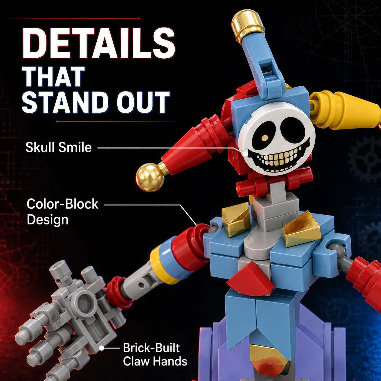 Poppy Playtime Chapter 5 The Prototype Building Block Set, Experiment 1006 Boss Figure, 376-Piece Poppy Playtime Prototype Jester Spider Micro Bricks, Horror Game Collectible Model, DIY Display Toy, Poppy Playtime Toy Gift for Fans, Desktop Decor