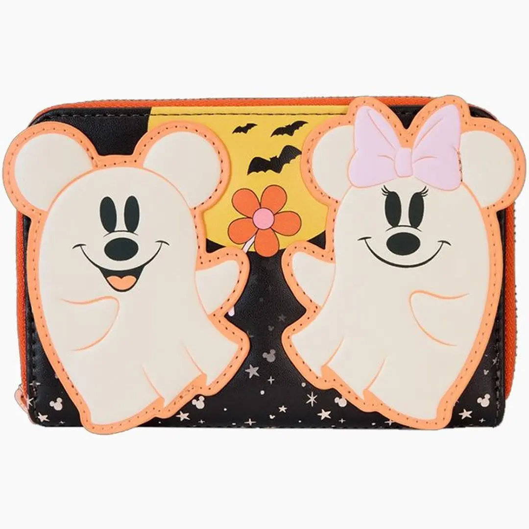 Loungefly Disney Mickey and Friends Halloween Zip-Around Wallet, Casual Wallet, Flower Pattern Wallet