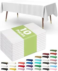 Pack of 10 - Plastic Table Cloth, 54 x 108 Inch Disposable Table Cloths for Party, Picnic and Wedding, Rectangle, White
