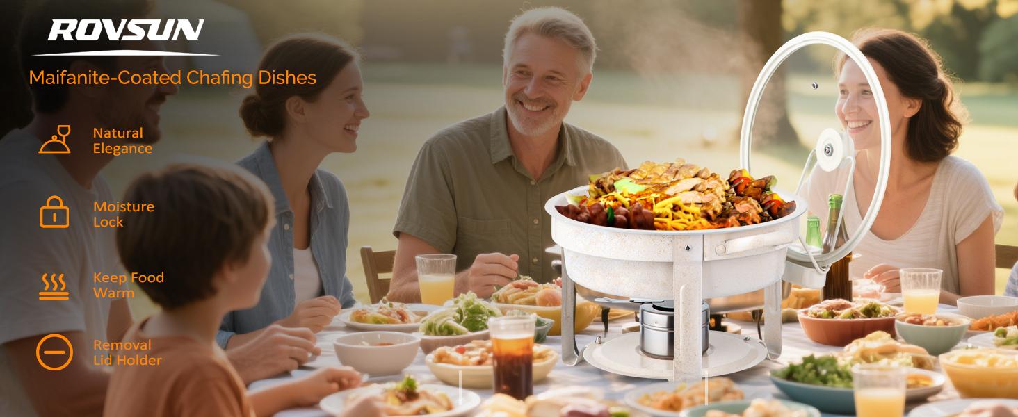 ROVSUN 5QT Chafing Dishes for Buffet 4 Pack, [Game Changer Maifanite-Coated] Chafing Dish Buffet Set, Chafers and Buffet Warmers Sets with Lid Holder, Naturally Elegant for Party Wedding Event SpringStatements