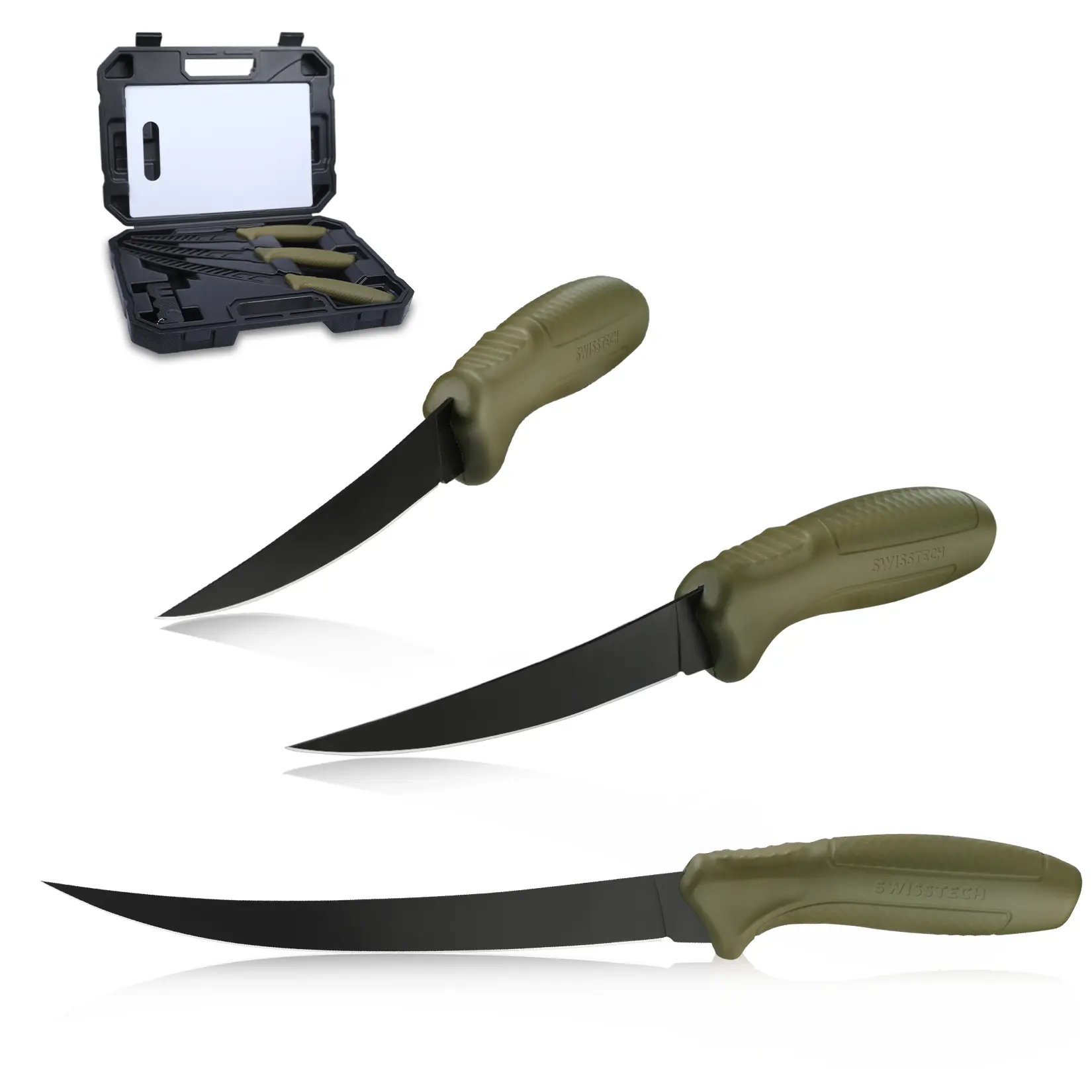 #backtoschool Swiss+Tech Fillet Knives for Fish, 5-Pack Fishing Knife Set for Filleting and Boning, Floating Foam Handle with Carry Case