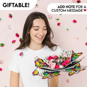 Valentine's Day Explosion Box Bundle By Send A Cake - Featuring red velvet cake, faux flowers, flying butterflies & cute keepsake gift box! - The perfect gift for a sweet Valentine's Day, loving anniversary, cherished friends & celebrations of all kinds!