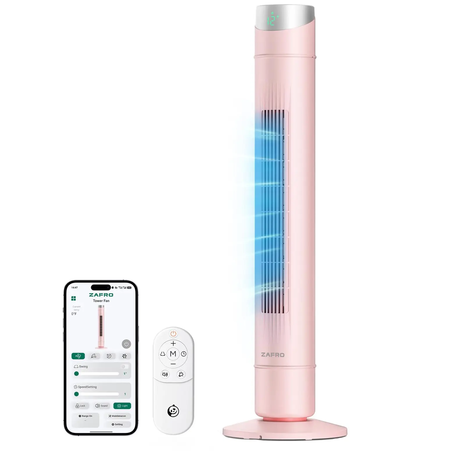 ZAFRO Smart Standing Pedestal Fan (30/36/42 in), 120° Oscillating Variable-Speed Fans, 28ft/s High-Velocity, 12 Settings, 4 Modes, Upgraded DC 22dB Ultra Quiet, App/Voice Control, 12H Timer for Bedroom, Standing Pedestal Fans