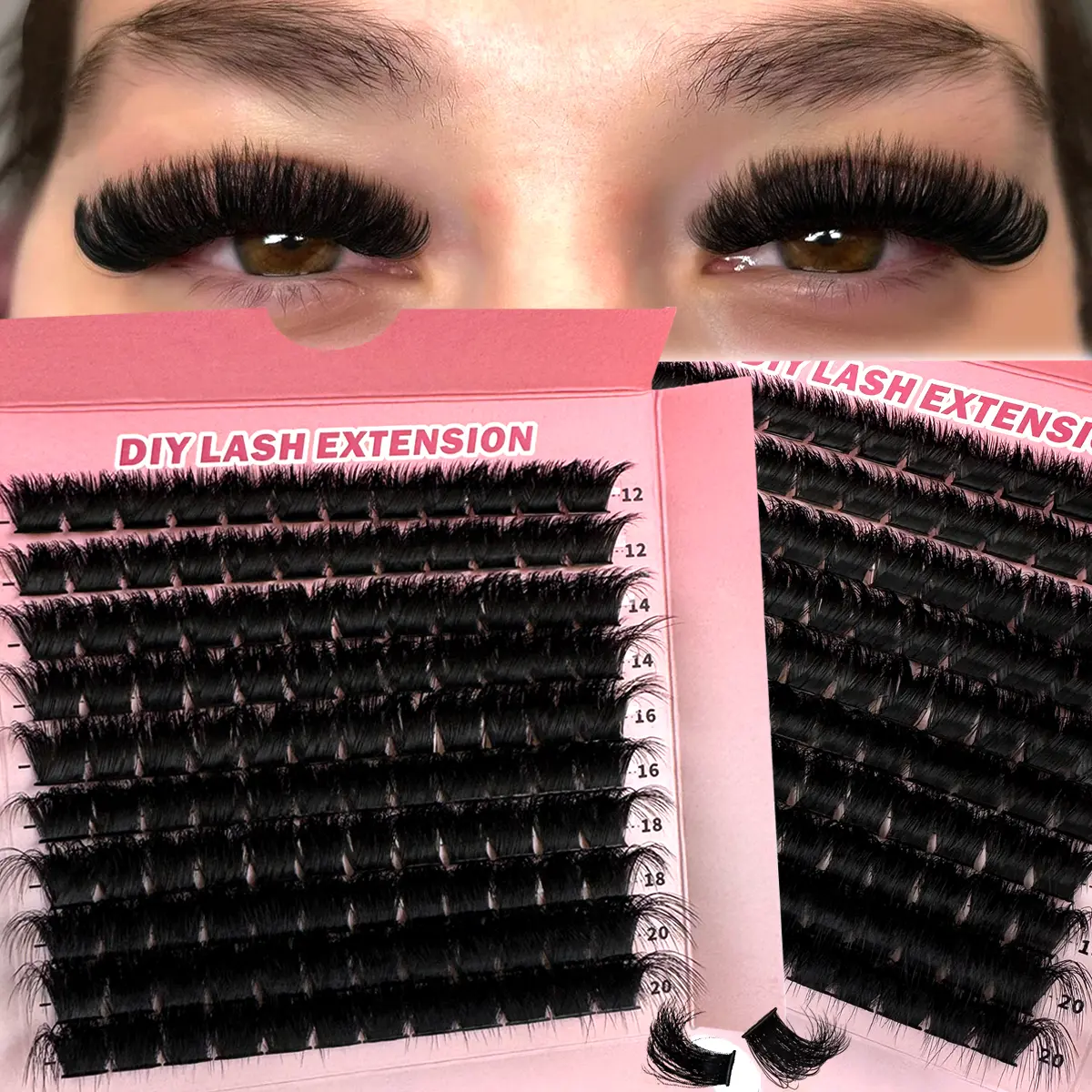 UMIRYAO  80D/100D/120D/160D/200D DIY Cluster Eyelashes 200pcs/180pcs/160pcs/140pcs/120pcs 8D Luxury Fluffy DIY Cluster Lashes - 14-20mm Mixed Length Lash Extension 0.07mm Russian D Curl Thick And Reusable Dramatic Lashes Easy For Beginners