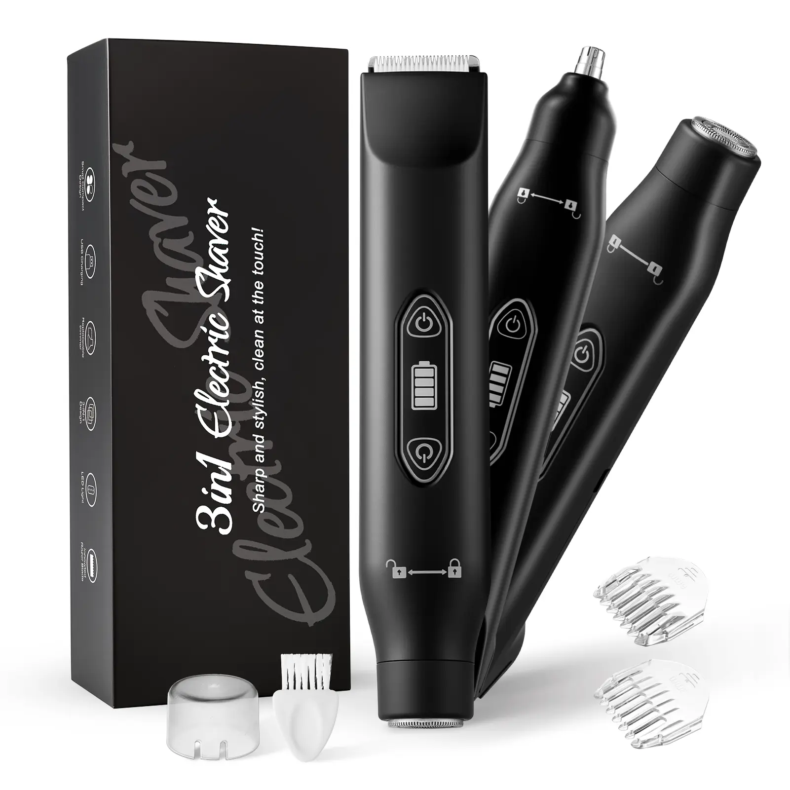 【Mosnami】Electric Shaver for Man, Rechargeable 3 in 1 Body & Facial Hair Removal, Nose Hair Trimmer Waterproof Wet & Dry Use Bikini Trimmer for Women, Summer Gift for Men and Women