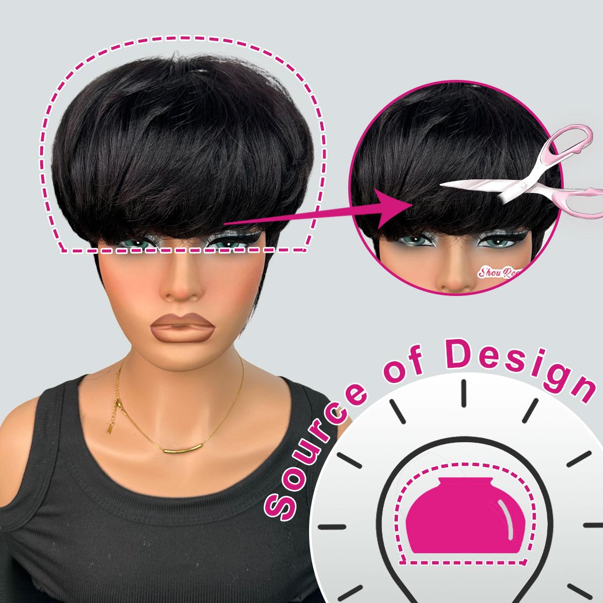 ShowRealHair Bowl Cut Wig for Women - 6 Inch Short, Wavy & Fluffy Layered Pixie Cut Style with Fringe, Perfect for Daily Wear and Fashion ShowRealHair Bowl Cut Wig for Women - 6 Inch Short, Wavy & Fluffy Layered Pixie Cut Style with Fringe, Perfect for Daily Wear and Fashion