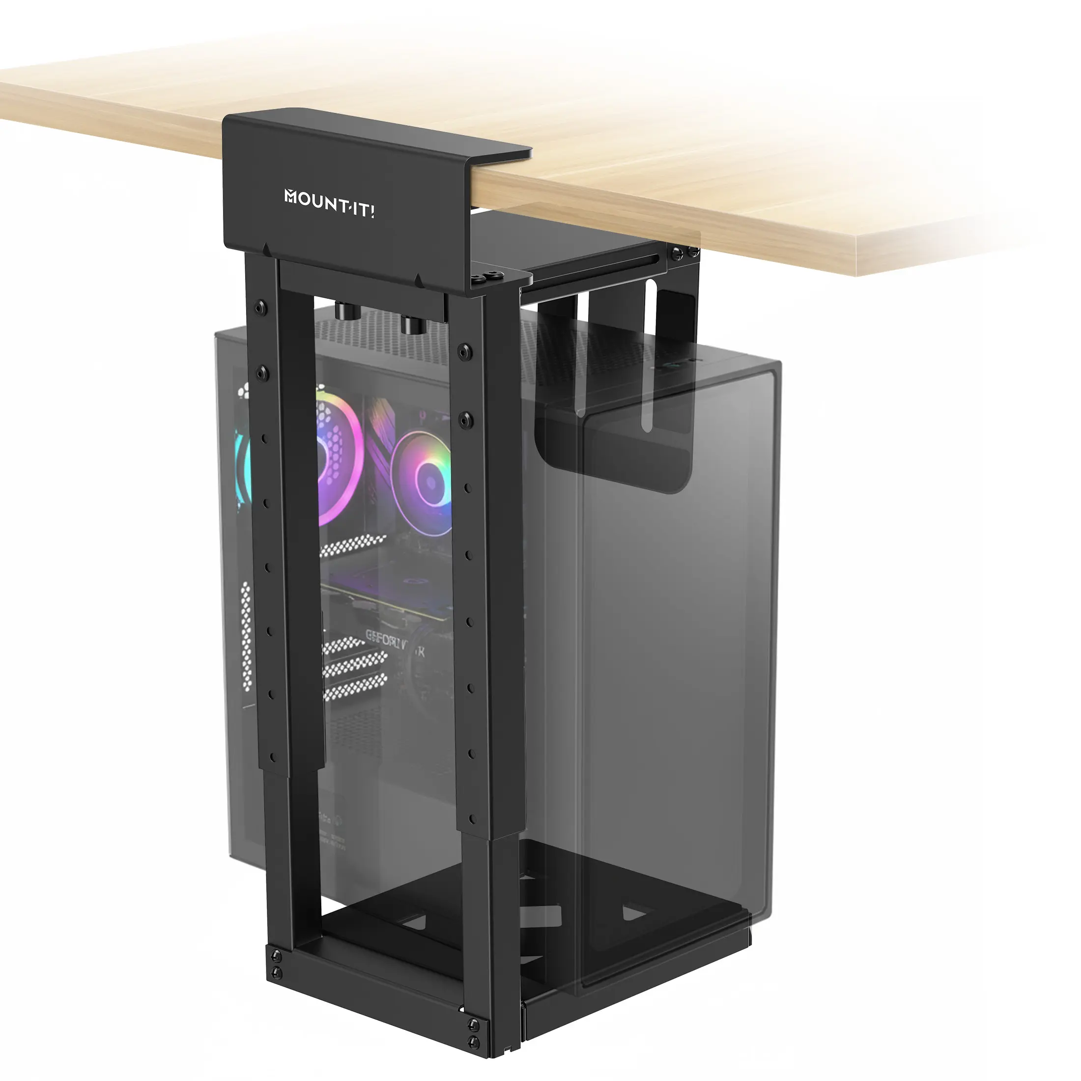 Mount-It! Under Desk CPU Holder, Adjustable Clamp-On PC Mount for Mid & Full Tower Computers, 66 lb Capacity, No-Drill Gaming PC Holder