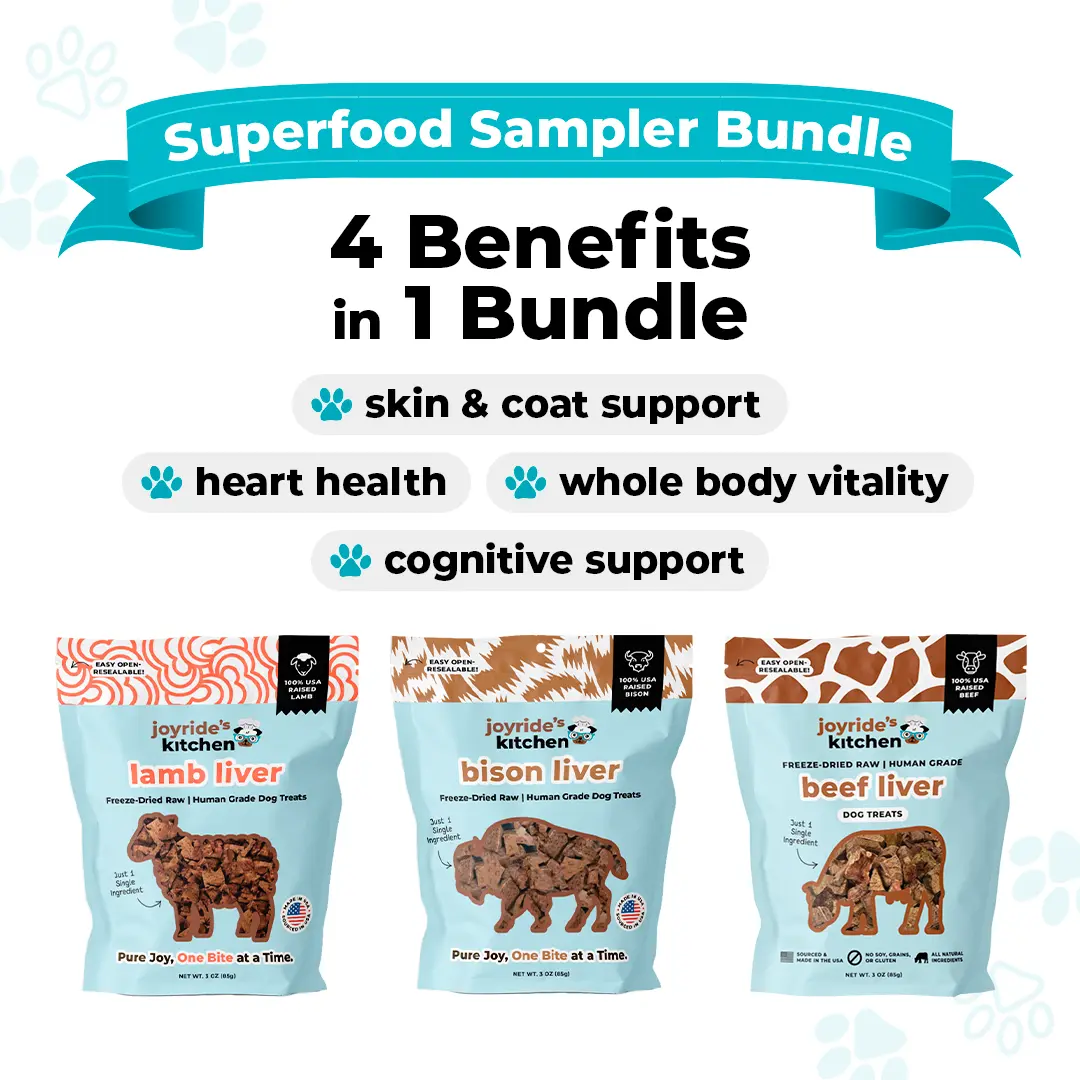 Superfood Liver Bundle 3x - Bison liver, lamb liver, beef liver bundle - single ingredient, human grade, USA sourced & made , vet recommended healthy dog treats